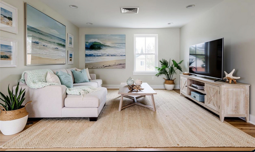 Living room restyled with cream linen sofa